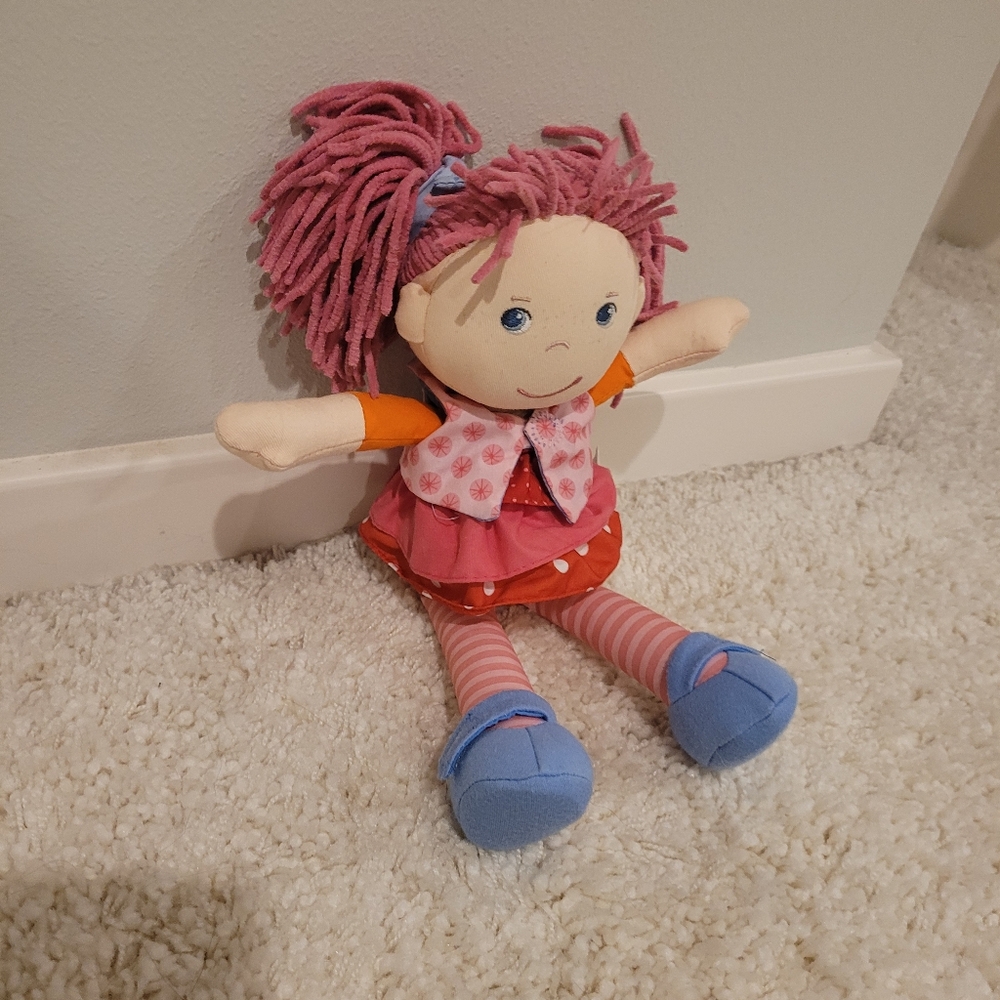 HABA Lilli-Lou 12" Soft Doll with Pink Hair in Pigtails, Blue Eyes